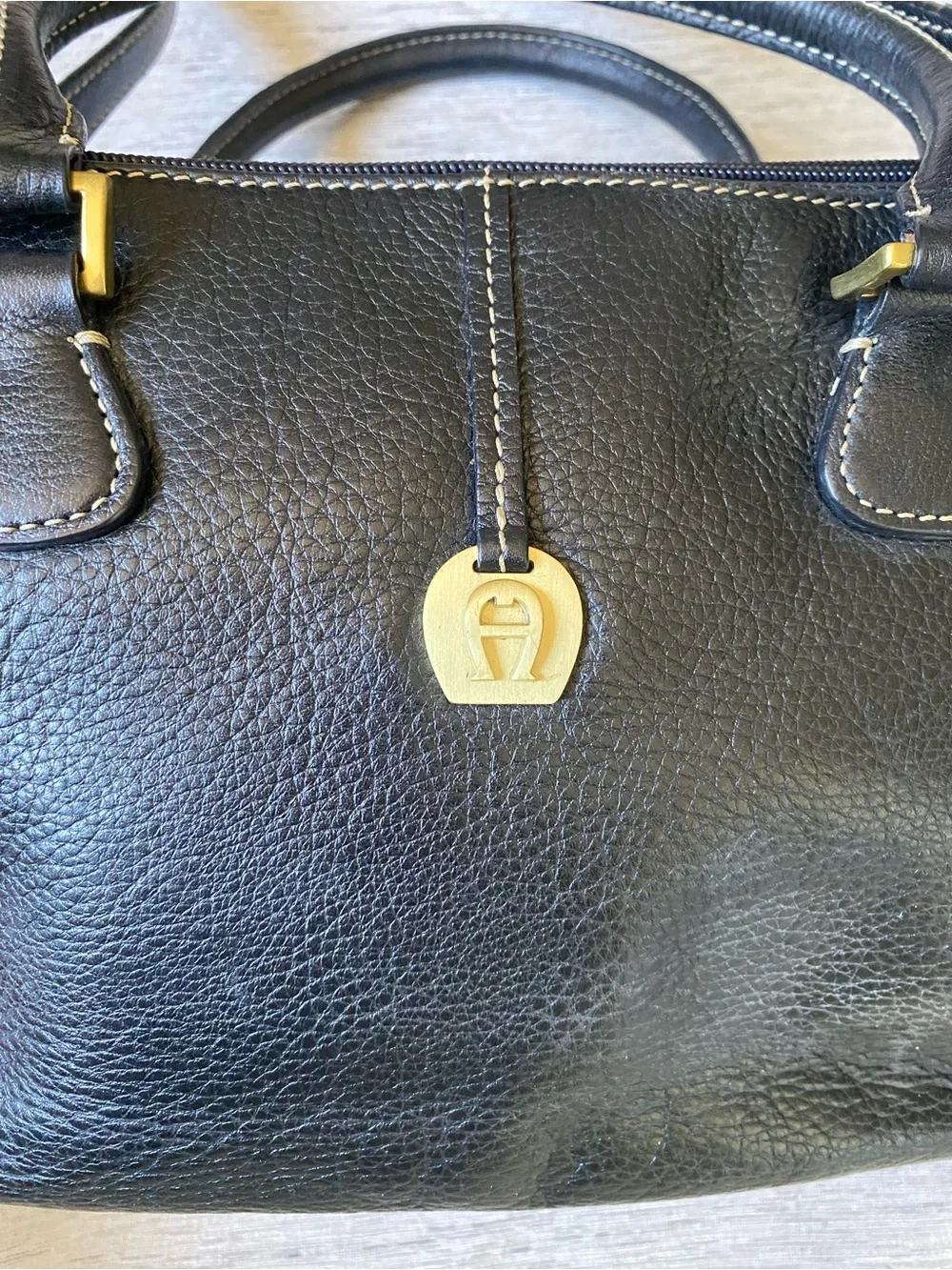 Etienne Aigner Black Pebbled Leather Satchel Crossbody Shoulder Bag Purse